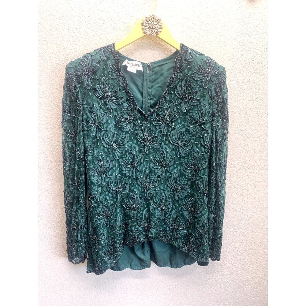 Vintage Glamorous Beaded Lace Long Sleeve Top XL